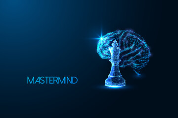 Mastermind, leadership, creative thinking, strategy futuristic concept with brain and chess figure