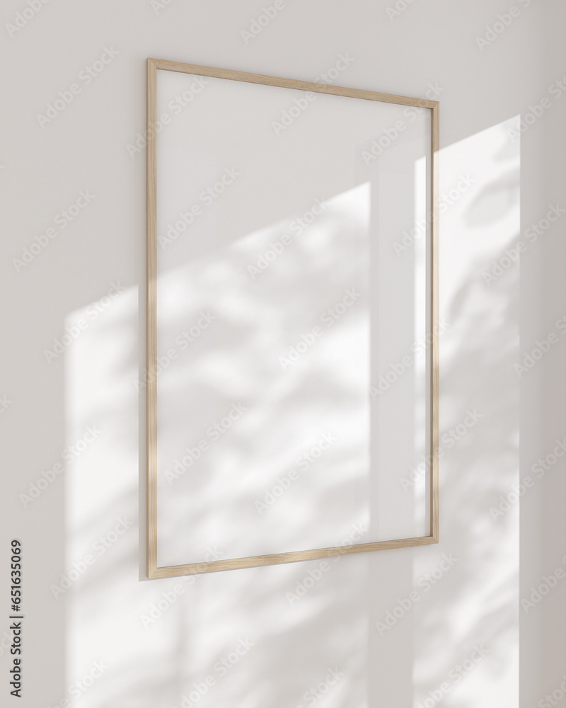 Aufkleber A minimalistic empty frame on a wall, casting soft shadows, creating an atmospheric and serene ambiance in a well-lit space. 3D render