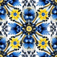 retro vintage ornate ornament tile glazed slavic russian mosaic pattern floral blue square art