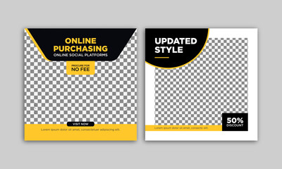 Social media post design. Modern promotion square banner template for web ads. Business poster vector illustration