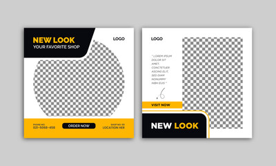 Social media post design template. Minimal square banner for web internet ads. Business poster vector illustration with photo