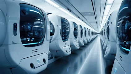 Foto op Canvas Innovative futuristic space time machine capsule in the spaceship background. © Virtual Art Studio
