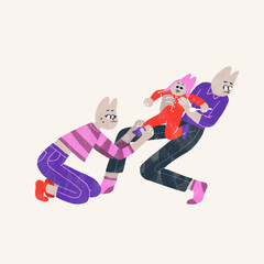 Mom and dad dressin child