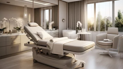Foto op Plexiglas Dermatology and beauty clinic treatment Interior decoration for VIP customers by expert dermatologists. Beauty salon, spa, massage with equipment to to help relax, physiotherapy, relaxing massage. © pinkrabbit