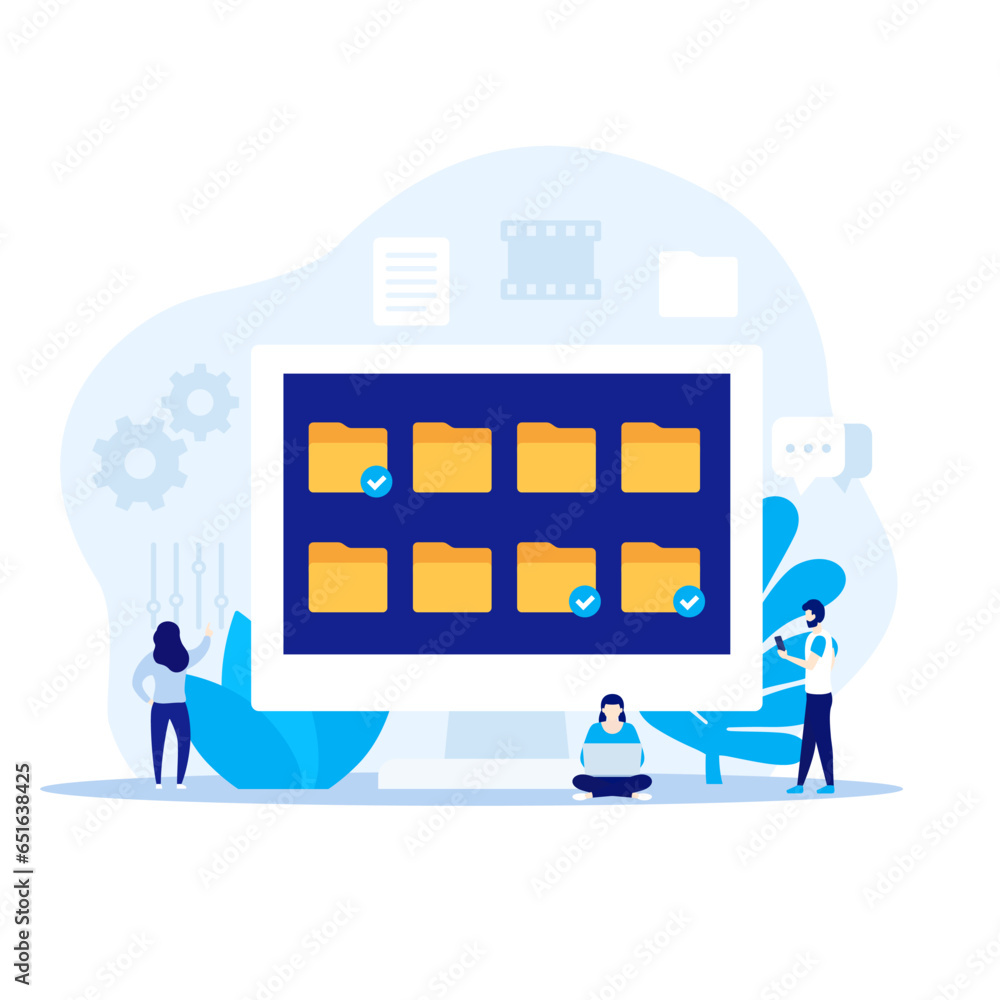 Poster file folders in a computer vector illustration with people