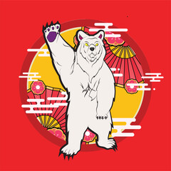 polar bear illustration design for sukajan is mean japan traditional cloth or t-shirt with digital hand drawn Embroidery Men T-shirts Summer Casual Short Sleeve Hip Hop T Shirt Streetwear
