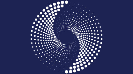 16:9 vector background of a spiral halftone circle on a dark blue background.