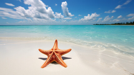 Fototapeta na wymiar Starfish on sand beach maldives
