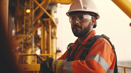 An engineer are working at oil rig, Gas production concept. Generative Ai.