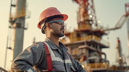 Fototapeta premium An engineer are working at oil rig, Gas production concept. Generative Ai.