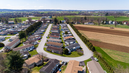 An Aerial View of a Mobile, Modulator, Prefab Home Park, in the Middle of Rural America, with...