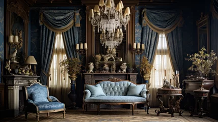 Fotobehang Vintage Victorian Parlor Decorated with Victorian-era furniture, ornate decor pieces, and heavy drapes, creating an atmosphere of timeless elegance © Textures & Patterns