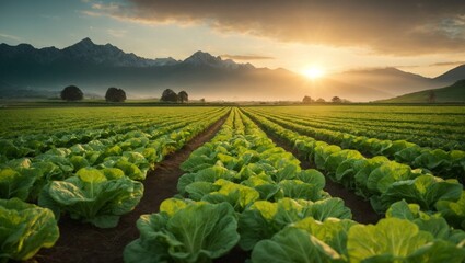 Field of  organic lettuce ,  organic foods / Eco agriculture  theme  - obrazy, fototapety, plakaty
