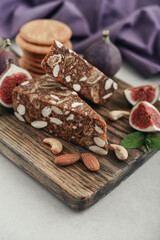 Pan de Higo - Spanish fig bread at wooden cutting board