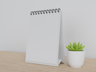Blank portrait desk calendar with decoration, perspective view. for mockup design 