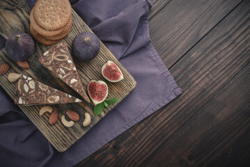 Pan de Higo - Spanish fig bread at wooden cutting board
