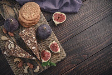 Pan de Higo - Spanish fig bread at wooden cutting board