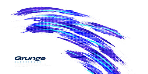 Fototapeta premium Abstract Blue Brush Background with Halftone Effect. Grunge Sport Background. Brush Stroke Illustration for Banner or Poster. Scratch and Texture Elements For Design
