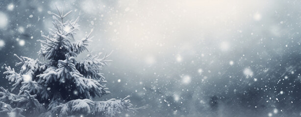 Winter atmospheric landscape with Frost-Covered Trees, Snowfall Landscape, AI generated.
