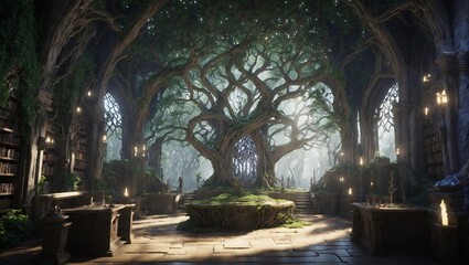 fantasy  library in elf's kingdom  