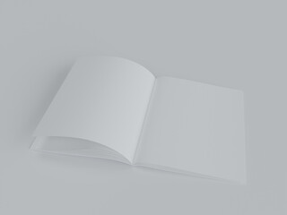 Open blank magazine on grey background, front side view. for mockup design