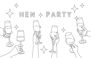 Women Hands with Wine Glasses, Hen-Party - 651649813