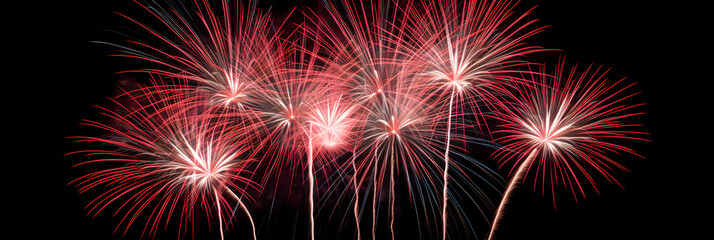 Fototapeta premium Fireworks in the Nightsky, couple watching the new year, colorful and magic - The New Year Series