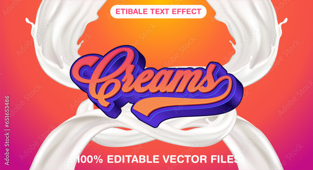 Poster 3d creams editable text effect with attractive background