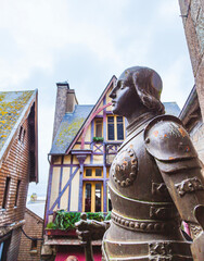 statue of Joan of Arc warrior and saint in the fortified village of Mont Saint Michel
