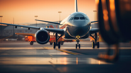 Ready for Takeoff: Up-Close Shot of an Airplane Preparing for Takeoff