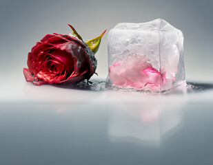 rose petals inside the ice cube