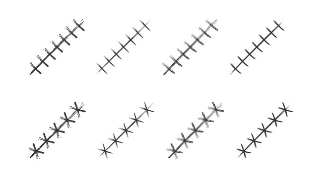Hand drawn scar set. Stitches collection. Vector illustration