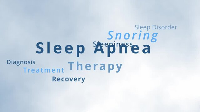 Sleep Apnea therapy word cloud and sleep apnea tag cloud with terms of sleep disorder like breathing rate malfunction or oxygen undersupply due to snoring or obstructive or central sleep apnea therapy