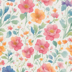 Watercolor flowers seamless pattern background, flowers made from watercolor paint splashes on white.