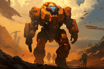 soldier in mecha suit, war robot fighter