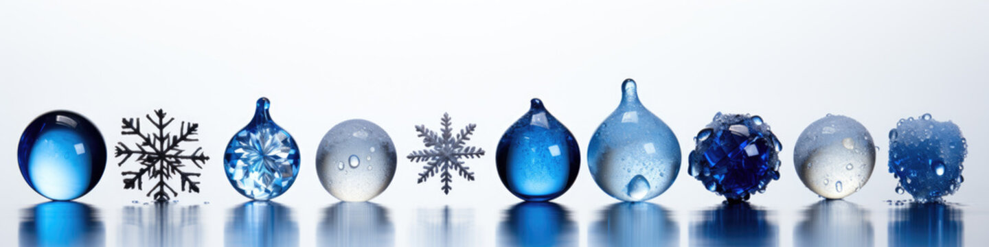 banner of blue balls and snowflakes on white for christmas