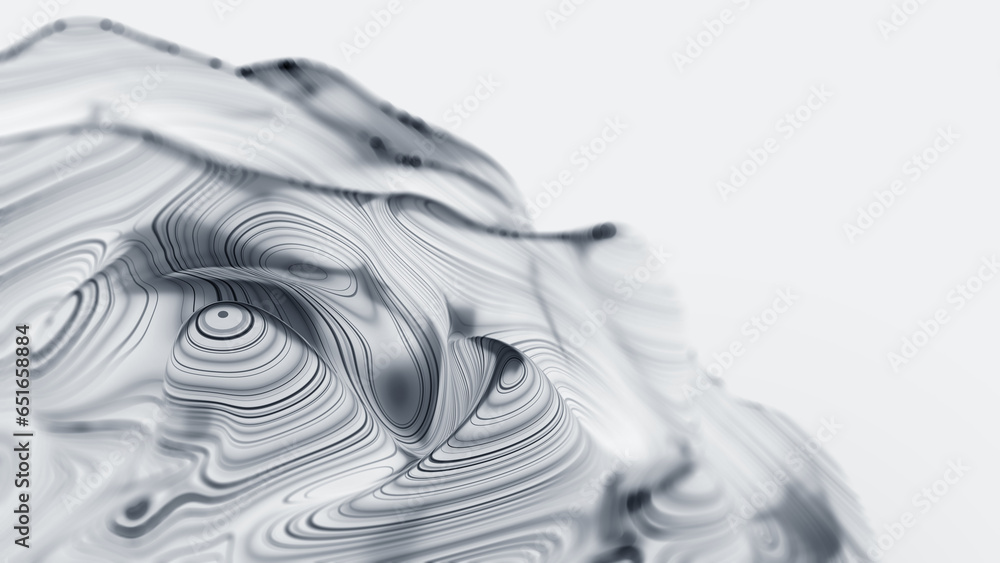Poster abstraction of lines and rays on a wavy surface 3d illustration. beauty of neon lights flow