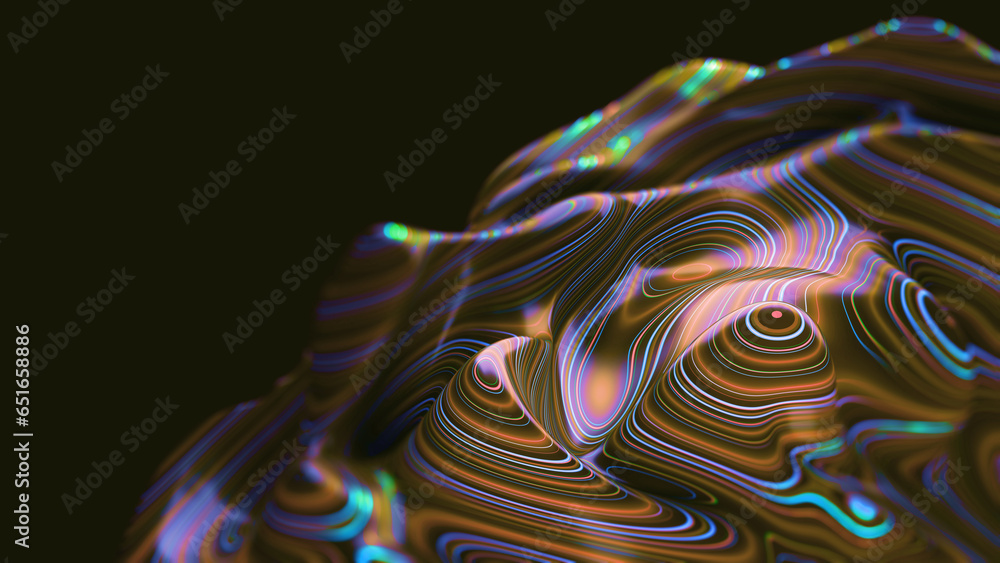 Aufkleber Cyber field information flow 3D illustration. Abstraction of lines and rays on a wavy surface