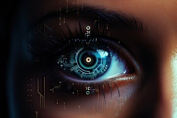 Eyes of tomorrow. Exploring futuristic biometric identification. Future of security. Biometric eye scanning in action. Biometric iris identification technology