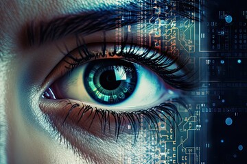 Obraz premium Eyes of tomorrow. Exploring futuristic biometric identification. Future of security. Biometric eye scanning in action. Biometric iris identification technology