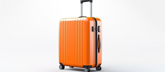a fashionable orange suitcase on wheels isolated on white representing the concept of travel