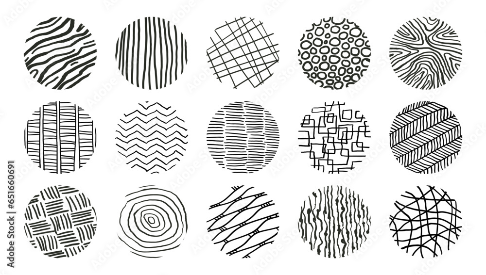 Poster line patterns. abstract doodle icons, curve black texture, round spiral and geometric art, grunge br