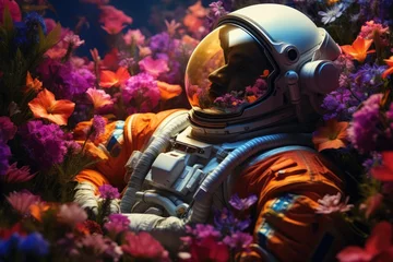 Schilderijen op glas astronaut flowers space © geby