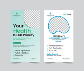 Medical healthcare social media stories post template design, medical social media stories template, promotional medical story web banner for hospital, medical stories post template for clinic