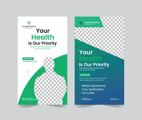 Medical healthcare social media stories post template design, medical social media stories template, promotional medical story web banner for hospital, medical stories post template for clinic