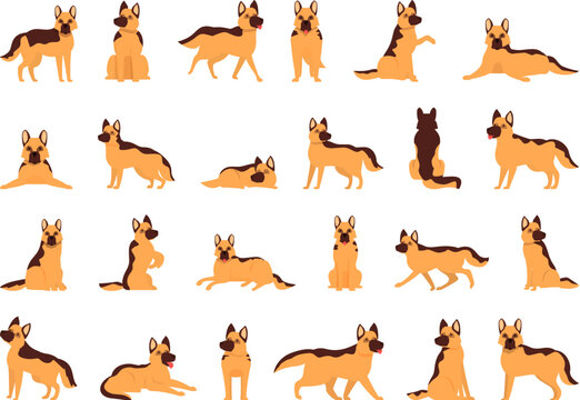 German Shepherd Icons Set Cartoon Vector. Police Dog. Anima Canine