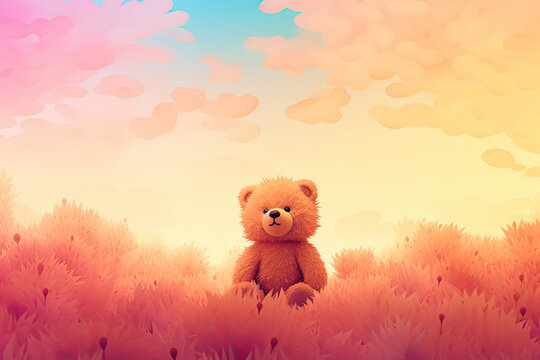 Adorable Teddy Bear Imagery: Premium Lofi Style Stock Photos with Gradient Backgrounds