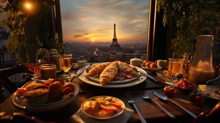 Foto op Aluminium French cuisine,French omelette with Paris background © EcoPim-studio