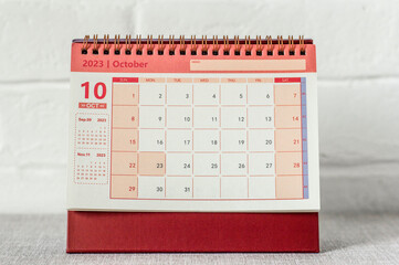 Hello October 2023. Desktop calendar for planning and managing each date.