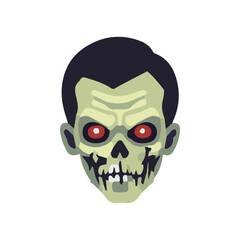 Zombie head vector illustration, flat close up zombie halloween avatar vector art isolated on a white background